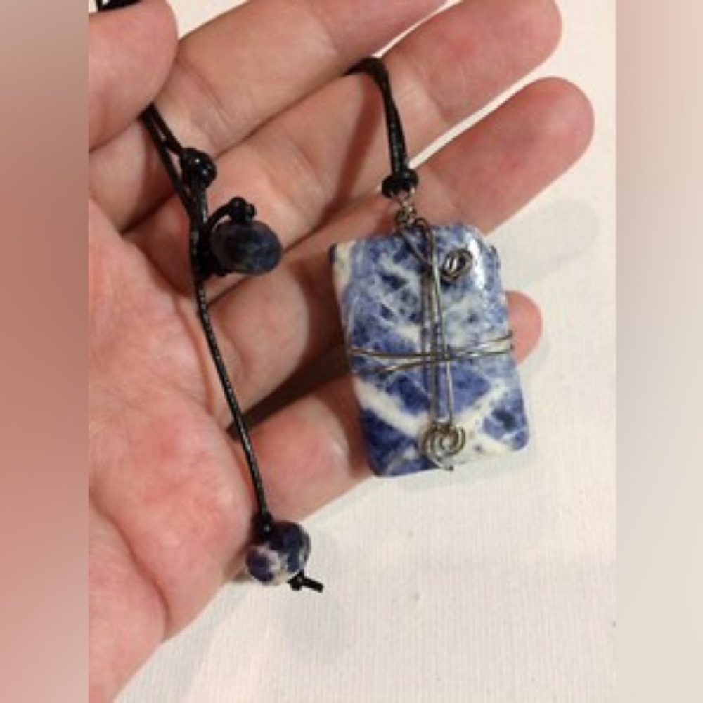 Sodalite & Titanium Necklace One of a Kind, Large Rustic Natural Blue Gemstone